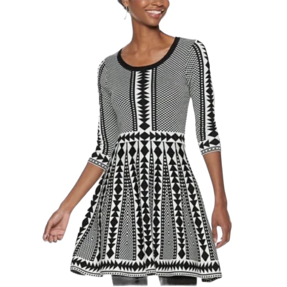 Nina Leonard Geometric Print Sweater Dress